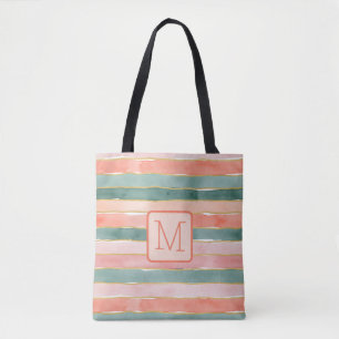 Bolsa Tote Listras Largas de Aquarela em Bloco de Cor de Pêss