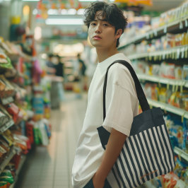 Bolsa Tote Listras Marinho | Monograma do Cavalheiro Moderno