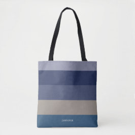 Bolsa Tote Listras Modernas com Tons de Azul Monogramadas