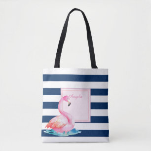 Bolsa Tote Listras Modernas,Flamingos Adoráveis