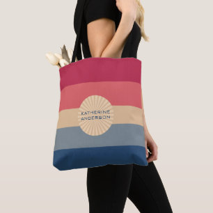 Bolsa Tote Listras Modernas-Pôr do Sol-Viva Magenta-Cores da