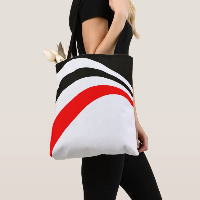 Bolsa Tote Listras modernas vermelho branco preto (Close Up)