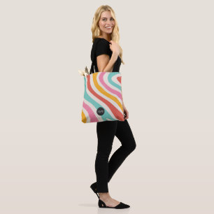 Bolsa Tote Listras Onduladas Coloridas Retro Monograma