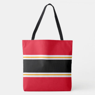 Bolsa Tote Listras Ousadas Esportivas Vermelhas Pretas Branca