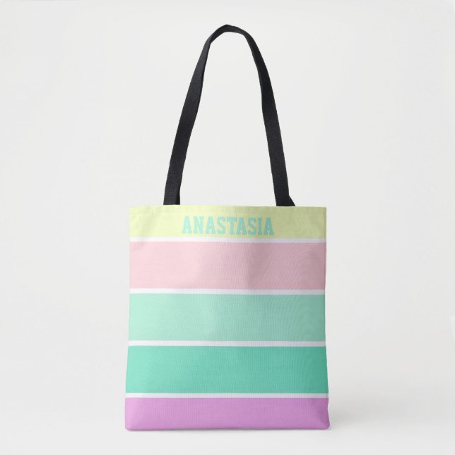 Bolsa Tote Listras Pastel Personalizadas na Moda (Frente)