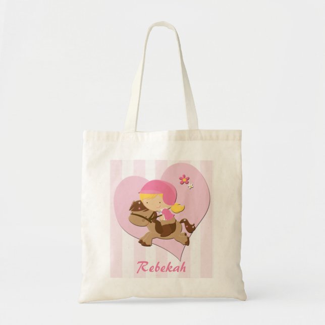 Bolsa Tote Listras personalizadas do rosa da equitação do (Frente)