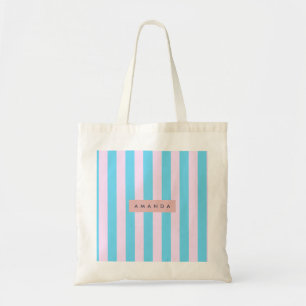 Bolsa Tote Listras Personalizadas Rosa Pastel e Azul