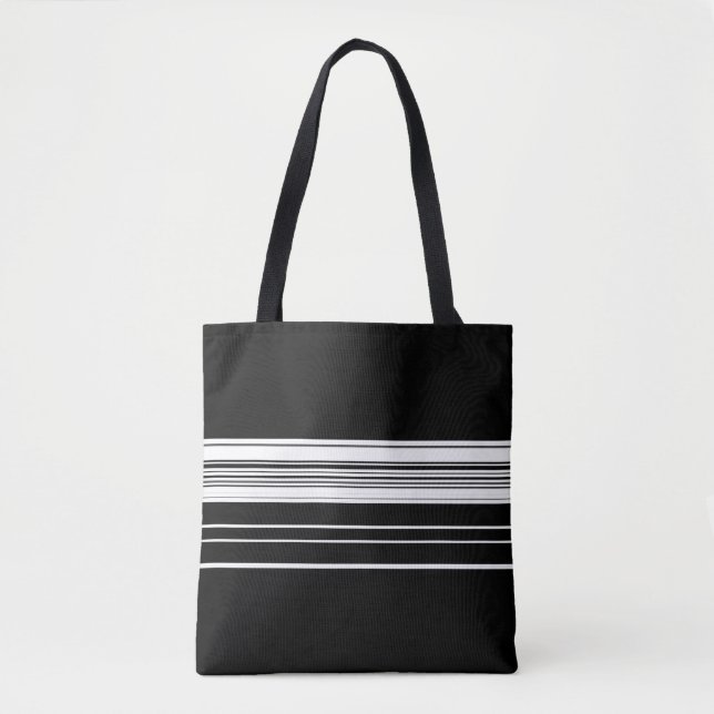Bolsa Tote Listras pretas e brancas chiques  (Frente)