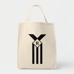 Bolsa Tote Listras Pretas e Chevron com Monograma em Branco