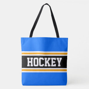 Bolsa Tote Listras Pretas Laranja e Azul Claro de HOCKEY