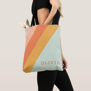Bolsa Tote Listras Retrô Personalizadas Mint Rosa Pastel