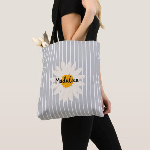 Bolsa Tote Listras retrô suecas cinza e branco monogramadas