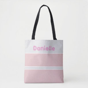 Bolsa Tote Listras Rosa e Cinza Nome Personalizado