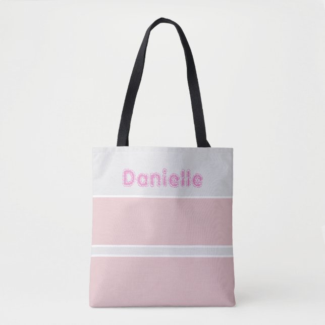 Bolsa Tote Listras Rosa e Cinza Nome Personalizado  (Frente)