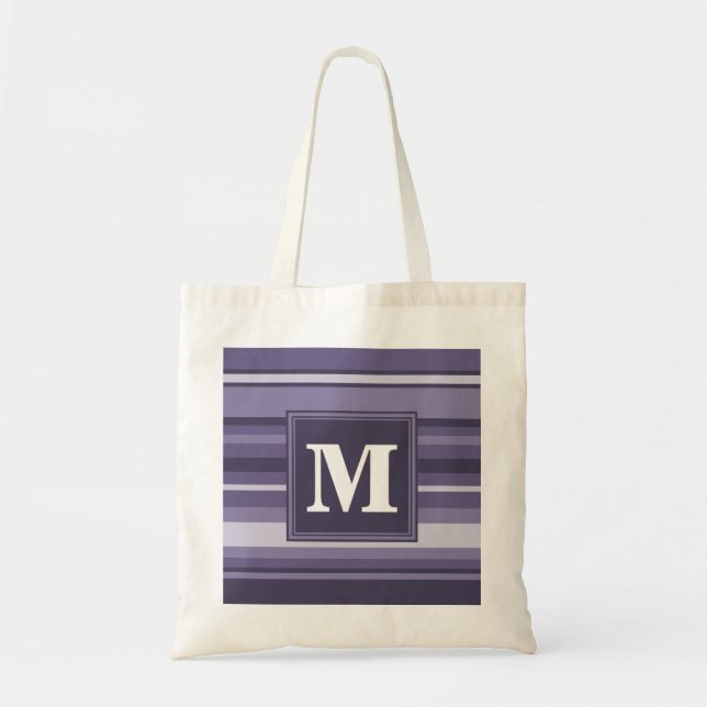 Bolsa Tote Listras roxas de urze monogramas (Frente)