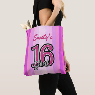 Bolsa Tote Listras roxas e cor-de-rosa e brilho