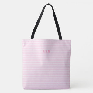Bolsa Tote Listras Suaves Rosa Clássico Monograma Inicial