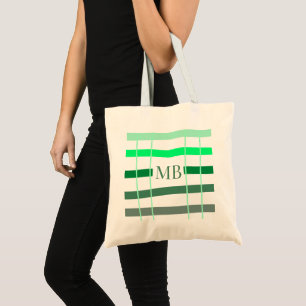 Bolsa Tote listras verdes monograma grosso adicionar nome tít