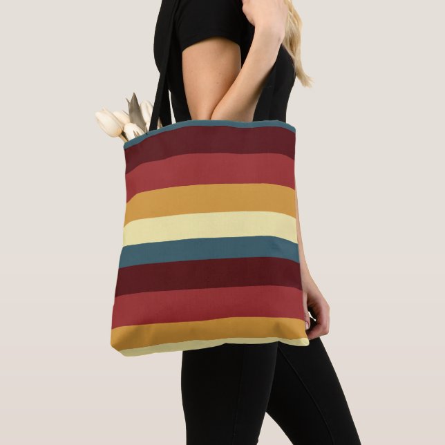 Bolsa Tote Listras vermelhas, lacadas e amarelas (Close Up)