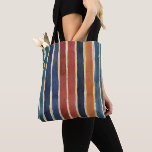 Bolsa Tote Listras Verticais Aquarela Tijolo Ferrugem Azul Ma