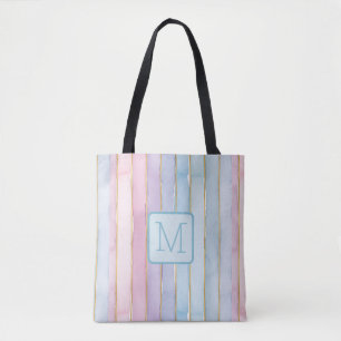 Bolsa Tote Listras Verticais Azul Bloco de Cor Monograma