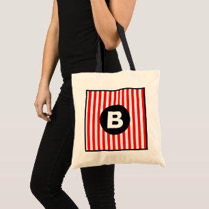Bolsa Tote Listras Verticais Brancas Vermelhas Monograma Pret