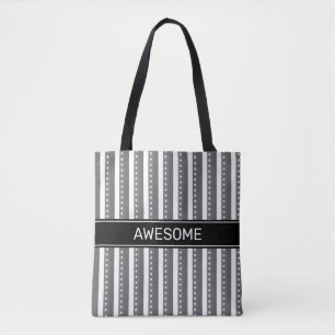 Bolsa Tote Listras Verticais Cinza Branco Elegantes