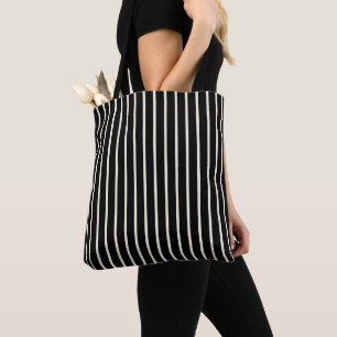 Bolsa Tote Listras Verticais Clássicas Preto e Branco