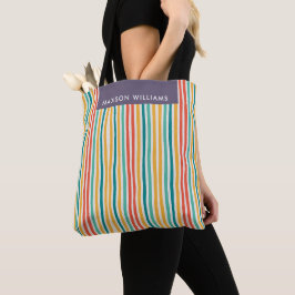 Bolsa Tote Listras Verticais de Linhas Coloridas Nome Persona