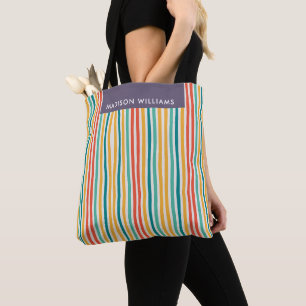 Bolsa Tote Listras Verticais de Linhas Coloridas Nome Persona