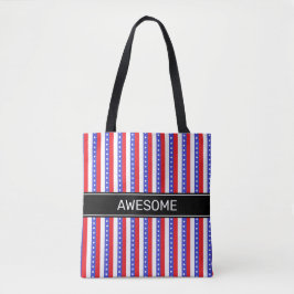 Bolsa Tote Listras Verticais Elegantes Azul Vermelho Branco