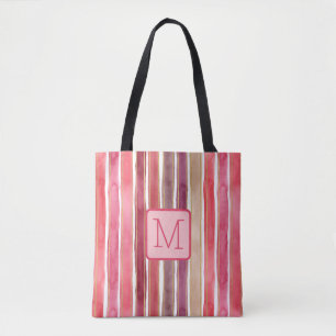 Bolsa Tote Listras Verticais Monograma de Bloco de Cor Rosa