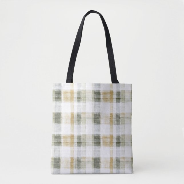 Bolsa Tote Listras Xadrez Amarelas Verde Branco (Frente)