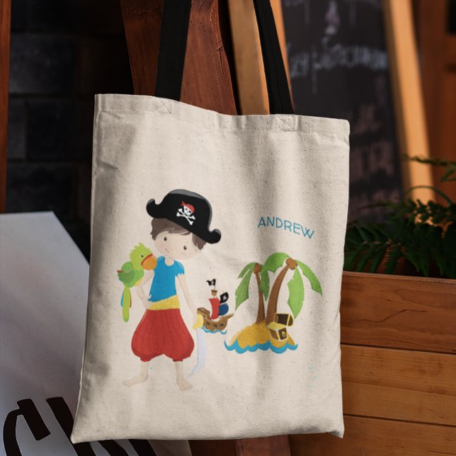 Bolsa Tote Little Boy Pirate com tesouro e papagaio (Criador carregado)