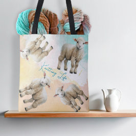 Bolsa Tote Little Lambs Knitting Life Yarn or Project Bag