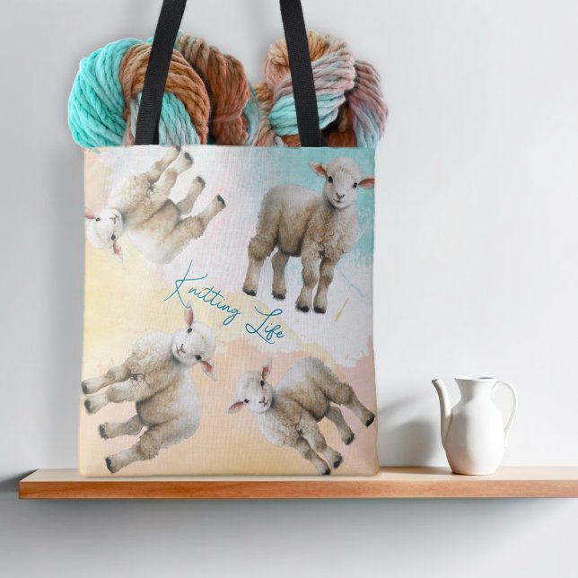 Bolsa Tote Little Lambs Knitting Life Yarn or Project Bag (Criador carregado)