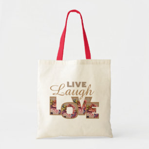 Bolsa Tote Live, Laugh, Love Rustic Floral Letters