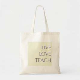 Bolsa Tote "LIVE LOVE TEACH" Pastel Yellow e Cream Tote Bag