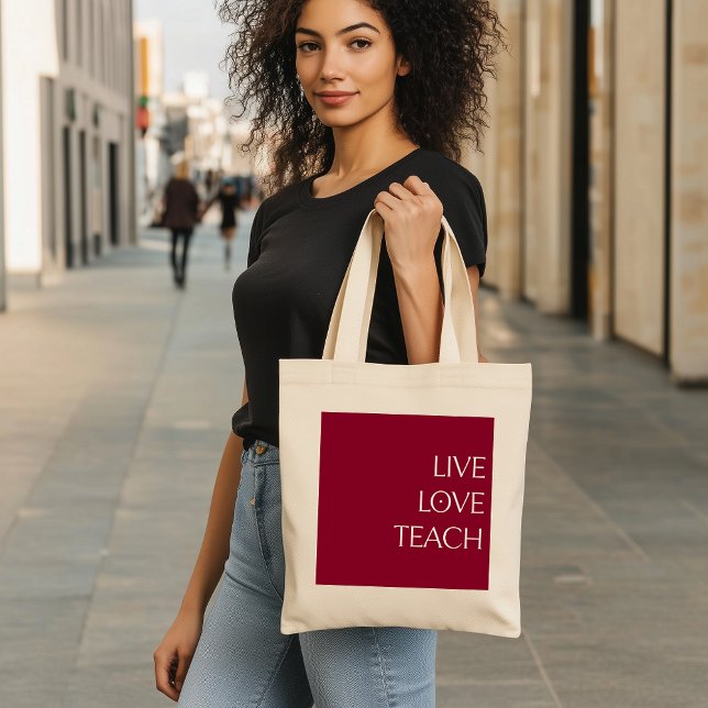 Bolsa Tote "LIVE LOVE TEACH" Vermelho profundo e creme Tote B (Criador carregado)