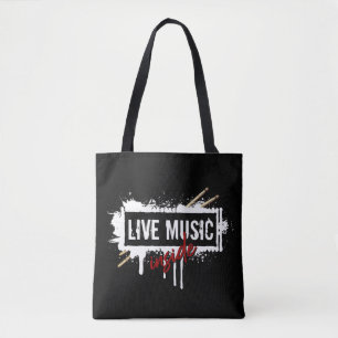 Bolsa Tote Live Music Dentro Drumsticks Músico Jam Rock Gig