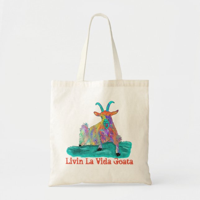 Bolsa Tote Livin La Vida Goata Engraçado Gritando Design (Frente)