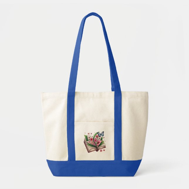 Bolsa Tote Livro Aberto Desenho com Flor e Borboleta (Frente)