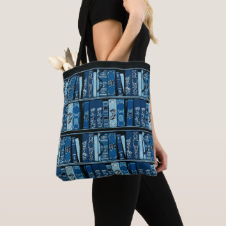 Bolsa Tote Livro Azul Prateleiras Livros de Vintage