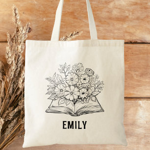 Bolsa Tote Livro Branco e Negro Moderno Livro Floral