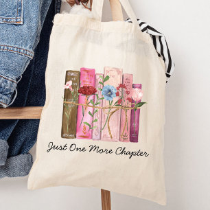 Bolsa Tote Livro de Aquarela Flor Rosa Roxo Citação de Leitur