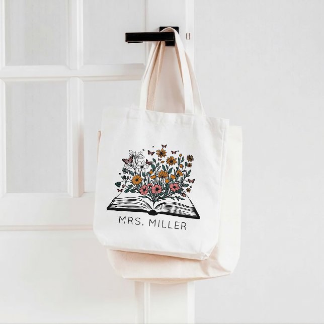 Bolsa Tote Livro de Flores Silvestres Presente para Agradecim (Floral student teacher | kindergarten teacher | preschool teacher | elementary teacher tote bag gift)