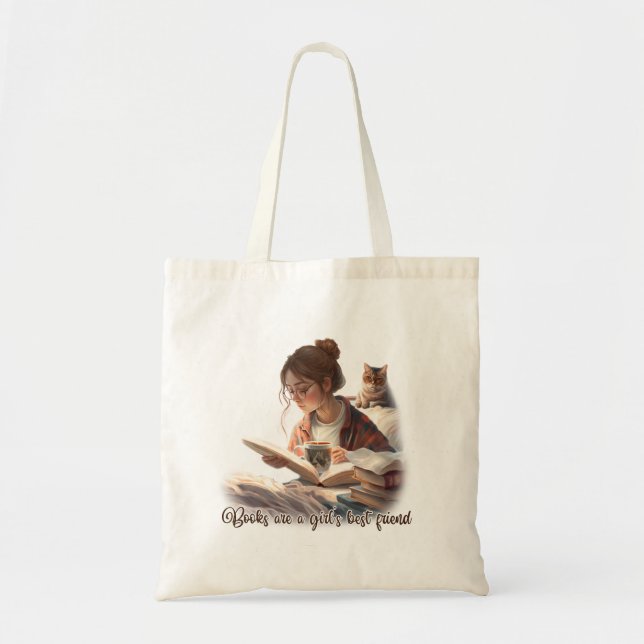 Bolsa Tote Livro de Leitura de Meninas | Compras (Frente)