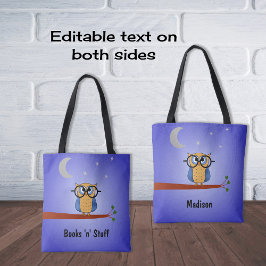 Bolsa Tote Livro de texto personalizado da coruja-noite