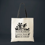 Bolsa Tote Livro e Café Amam Compras Engraçadas<br><div class="desc">Comprar paragens para amantes de livros ilustrados e engraçados.</div>