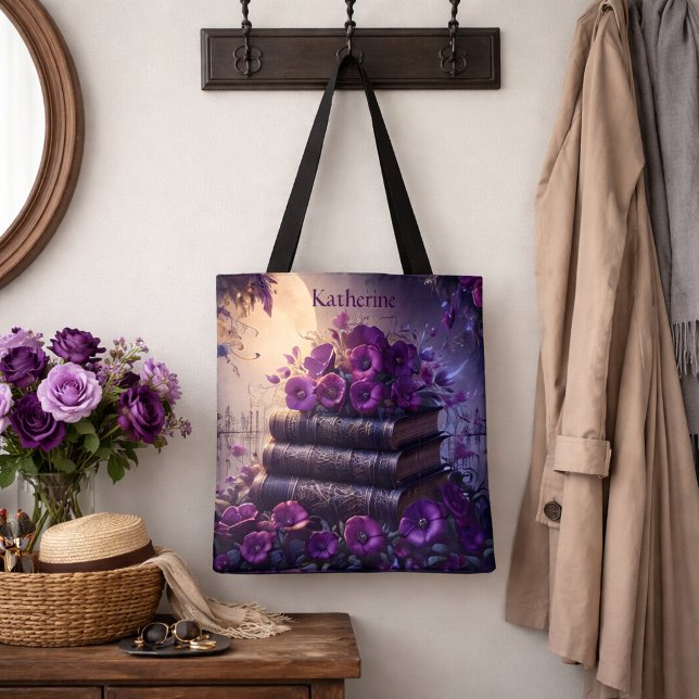 Bolsa Tote Livro Gótico Roxo Floral (Criador carregado)